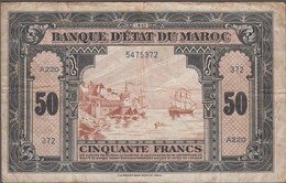 1943. MAROC. BANQUE D'ETAT DU MAROC. 50 FRANCS. 1-5-43. Folds. Harbour Motive.  - JF524678 - Maroc