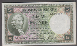 1928. ISLAND. LANDSBANKI ISLANDS. 5 FIMM KRONUR. Nice Banknote With Beautiful Engraving.  - JF524679 - Island