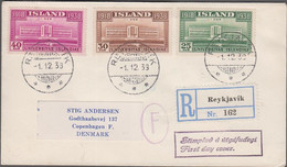 1938. University Of Reykjavik. Set Of 3. FDC REYKJAVIK 1. 12. 38. Beautiful Small Registe... (Michel 200-202) - JF524809 - Lettres & Documents