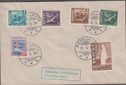 1940. ISLAND. 1 + 3 + 5 + 7 AUR Fish + 10 AUR Flag + 40 AUR GEYSIR On Scarce FDC Cancelled First Day Of Is... - JF524811 - Covers & Documents