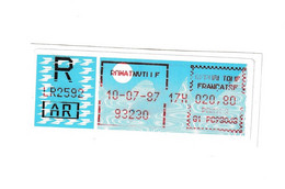 Vignette D'affranchissement TYPE CARRIER " LR AR 20,80 FR ROMAINVILLE 1987 " - 1985 Carta « Carrier »