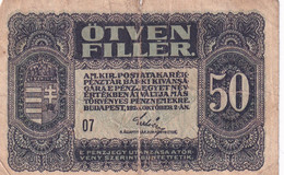 50 FILLER OTVEN FILLER HUNGARY 1920 A MAGYAR KIRALYI POSTATAKAREKPENZTAR - Hongrie