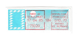 Vignette D'affranchissement TYPE CARRIER " 10,70 FR PARIS 40 - 1985 " - 1985 Papel « Carrier »