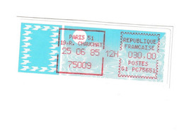 Vignette D'affranchissement TYPE CARRIER " 30,00 FR PARIS 51 - 1985 " - 1985 Papel « Carrier »