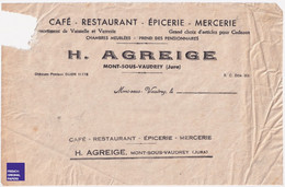 Café épicerie Mercerie H. Agreige / Mont Sous Vaudrey - Epreuve Imprimerie Baumoise Baume Les Dames 1940 Jura C6-23 - Collezioni