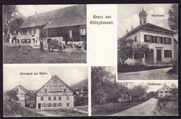 Um 1920 Mit Feldpost Gelaufene AK, 4 Bildrig, Gruss Aus Gültighausen (Gütighausen) Bei Thalheim. Mit Schulhaus Und - Hausen Am Albis 