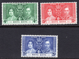 HONG KONG - 1937 CORONATION SET (3V) MOUNTED MINT HINGE REMNANT MM * SG 137-139 - Unused Stamps