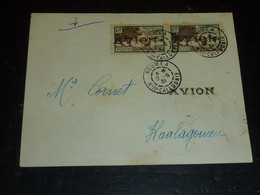 LETTRE DE NOUVELLE CALEDONIE N°146 EN PAIRE SURCHARGE AVION 1931 - NOUMEA POUR KAALAGOMEN AVEC DIFFERENTS CACHET.(DOC-F) - Storia Postale