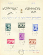 N°532/537 - Série CHAPELLE MUSICALE REINE ELISABETH Sur Feuillet 1 Jour Avec Signature De La Reine 1-5-1940, Numéroté 90 - Cartas & Documentos