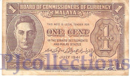 MALAYA 1 CENT 1941 PICK 6 VF UNIFACE - Other - Asia