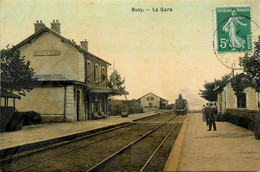 Buxy * Vue Sur La Gare * Arrivée Du Train * Ligne Chemin De Fer * Cpa Toilée Colorisée - Sonstige & Ohne Zuordnung