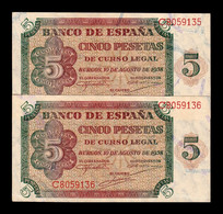 España Spain Pareja 5 Pesetas Burgos 1938 Pick 110 Serie C EBC/+ XF/+ - 5 Peseten