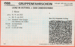 AUSTRIA - ÖSTERREICH - OBB - Lienz In Osttirol-San Candido - Biglietto Collettivo X 2 Adulti - Usato - Europa