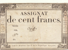 Assignat De 100 Francs Sur Domaines Nationaux , 18 Nivose An 3  /// Ref. Oct.  22 - Assignats & Mandats Territoriaux