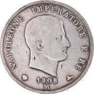 Monnaie, États Italiens, KINGDOM OF NAPOLEON, Napoleon I, 5 Lire, 1808, Milan - Napoleonic