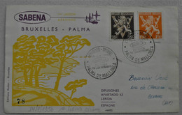 Enveloppe Illustrée Sabena  1ère Liaison Aérienne Bruxelles - Palma 24/04/1956 - Avions