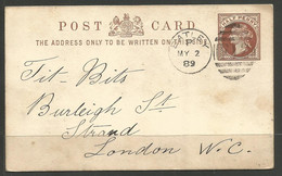 GREAT BRITAIN. 1889. QV. ½d CARD. BATLEY F12 POSTMARK – WEST YORKSHIRE. ADDRESSED TO LONDON. - Storia Postale