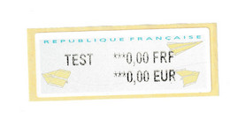 VIGNETTE DE DISTRIBUTEUR TEST " Avions En Papier " Valeur En Francs Et En Euros - 2000 Type « Avions En Papier »