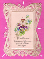 Image Pieuse Holy Card Style Canivet En Mica Repoussé Embossed A Ma Marraine Mai 1890 - Devotion Images