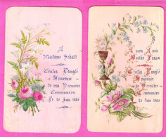Image Pieuse Holy Card Lot 2 Petites Cartes En Mica Pour Une 1ère Communion En 1885 - Images Religieuses
