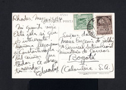 17201-RODI-OLD POSTCARD RHODES (egeo) To BOGOTA (colombia)1934.WWII.Italian ColonieS.Cartolina Colonia ITALIA. - Aegean (Rodi)