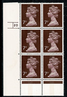 Ref 1569 - GB 7p Machin Stamps Cylinder Block Of 6 ( Cyl 20) - Fogli Completi