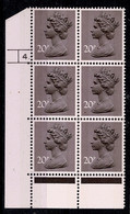 Ref 1569 - GB 20p Machin Stamps Cylinder Block Of 6 ( 4 Dot) - Sheets, Plate Blocks & Multiples