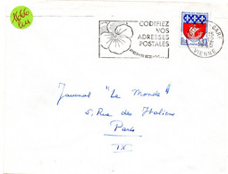 VIENNE - Dépt N° 86 = POITIERS GARE 1965 = FLAMME Non Codée = SECAP Multiple ' PENSEZ + CODIFIEZ' = Pensée N° 1 - Postleitzahl