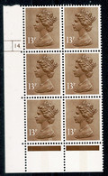 Ref 1572 - GB 13p Machin Cylinder Block (14 Dot) Of 6 MNH Stamps - Fogli Completi