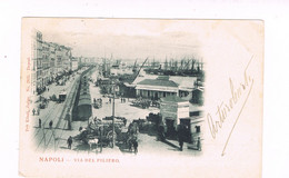 Napoli  Cartolina  Via Piliero Ingresso Porto Scarico Merci Treno Tram A Cavallo Calerretti  Velieri Spedita 1900 - Napoli (Naples)