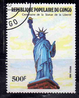 CONGO PEOPLE'S REPUBLIQUE REPUBLIC 1985 ANNIVERSARIES AND EVENTS STATUE OF LIBERTY LIBERTE 500fr OBLITERE' USED USATO - Oblitérés