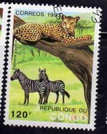 CONGO PEOPLE'S REPUBLIQUE REPUBLIC 1993 FAUNA WILD ANIMALS PANTHERA PARDUS 120fr OBLITERE' USED USATO - Oblitérés