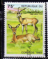 CONGO PEOPLE'S REPUBLIQUE REPUBLIC 1993 FAUNA WILD ANIMALS GAZELLA GRANTI 75fr OBLITERE' USED USATO - Oblitérés