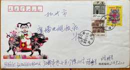 CHINA 2000, PIG YEAR COVER & COUPEN AFFIXED USED DIFFERENT CANCELLATION & RED CHOP TOO ! - Cartas & Documentos