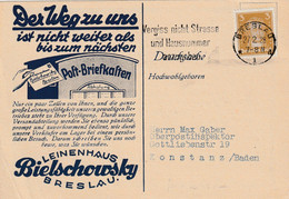 PL416 --   BRESLAU  --    POSTKARTE  --  BIELSCHOWSKY  --  1928  --  N. SCHLESIEN - Other & Unclassified