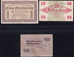 3x Dresden-Neustadt: 1 Mrd. Mark, 20 + 500 Milliarden Mark 1923 - Bezirksverband Der Amtshauptmannschaft - [11] Emissions Locales