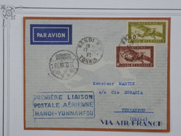 BG1  INDOCHINE  BELLE LETTRE RARE  1937 IERE LIAISON AERIENNE HANOI. YANNANFOU CHINA +++OBLITERATION HANOI+ - Storia Postale