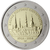 2 EURO LETTONIA   2014 COMMEMORATIVO CAPITALE COLTURA RIGA  FIOR DI CONIO     B.U. FROM ROLLS - Lettonia