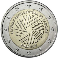 2 EURO LETTONIA   2015 COMMEMORATIVO PRESIDENZA DEL CONSIGLIO EUROPEO  FIOR DI CONIO     B.U. FROM ROLLS - Latvia