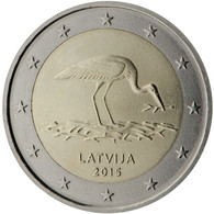 2 EURO LETTONIA   2015 COMMEMORATIVO CICOGNA NERA  FIOR DI CONIO     B.U. FROM ROLLS - Letonia