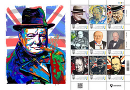 Ukraine 2022, England Politician Winston Churchill, Art, Sheetlet Of 9v - Oekraïne