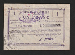 BB (1914/1917) BONS COMMUNAUX: Beaurevoir (dpt. 02) Très Rare Bon De 1F - Bonds & Basic Needs
