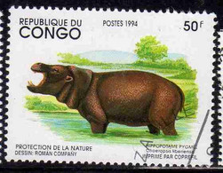 CONGO PEOPLE'S REPUBLIQUE REPUBLIC 1994 PROTECTION OF NATURA CHOEROPSIS LIBERIENSIS HIPPOPOTAMUS50fr OBLITERE USED USATO - Oblitérés