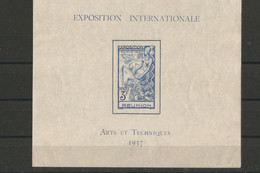REUNION - 1937  Bloc Expo Internationale Arts Et Technique Neuf* - Blokken & Velletjes