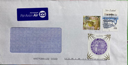 NEW ZEALAND,2002, AIRMAIL USED COVER, ODD SHAPED ROUND KIWI BIRD ,MUSIC, INSTRUMENT,CUSHION STAR & SEA HORSE,MARINE LIFE - Storia Postale