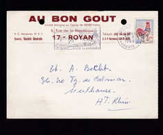 Timbre   N° 1331  25 C Coq De Decaris  Sur Carte Entête Ets :  Au Bon Gout   17 Royan  1966 - 1962-1965 Hahn (Decaris)