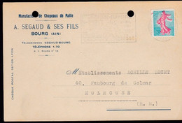 Timbre   N° 1233   20 C  Semeuse  Roty  Sur Carte Entête Ets : A. Segaud  & Ses Fils Bourg  ( Ain ) 1964 - 1903-60 Semeuse Lignée