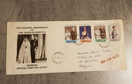 ANTIGUA &BARBUDA FDC 40TH WEDDING ANNIVERSARY OF H.M.QUEEN ELIZABETH II VIA AIR MAIL - Barbuda (...-1981)