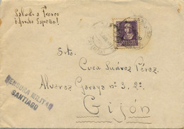 1939  CORUÑA , SOBRE COMERCIAL CIRCULADO ENTRE SANTIAGO Y GIJÓN , CENSURA MILITAR , LLEGADA - Storia Postale