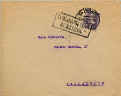 1938  CORUÑA , SOBRE COMERCIAL DE LA NAVAL CIRCULADO ENTRE EL FERROL Y VALLADOLID , CENSURA MILITAR , LLEGADA - Cartas & Documentos